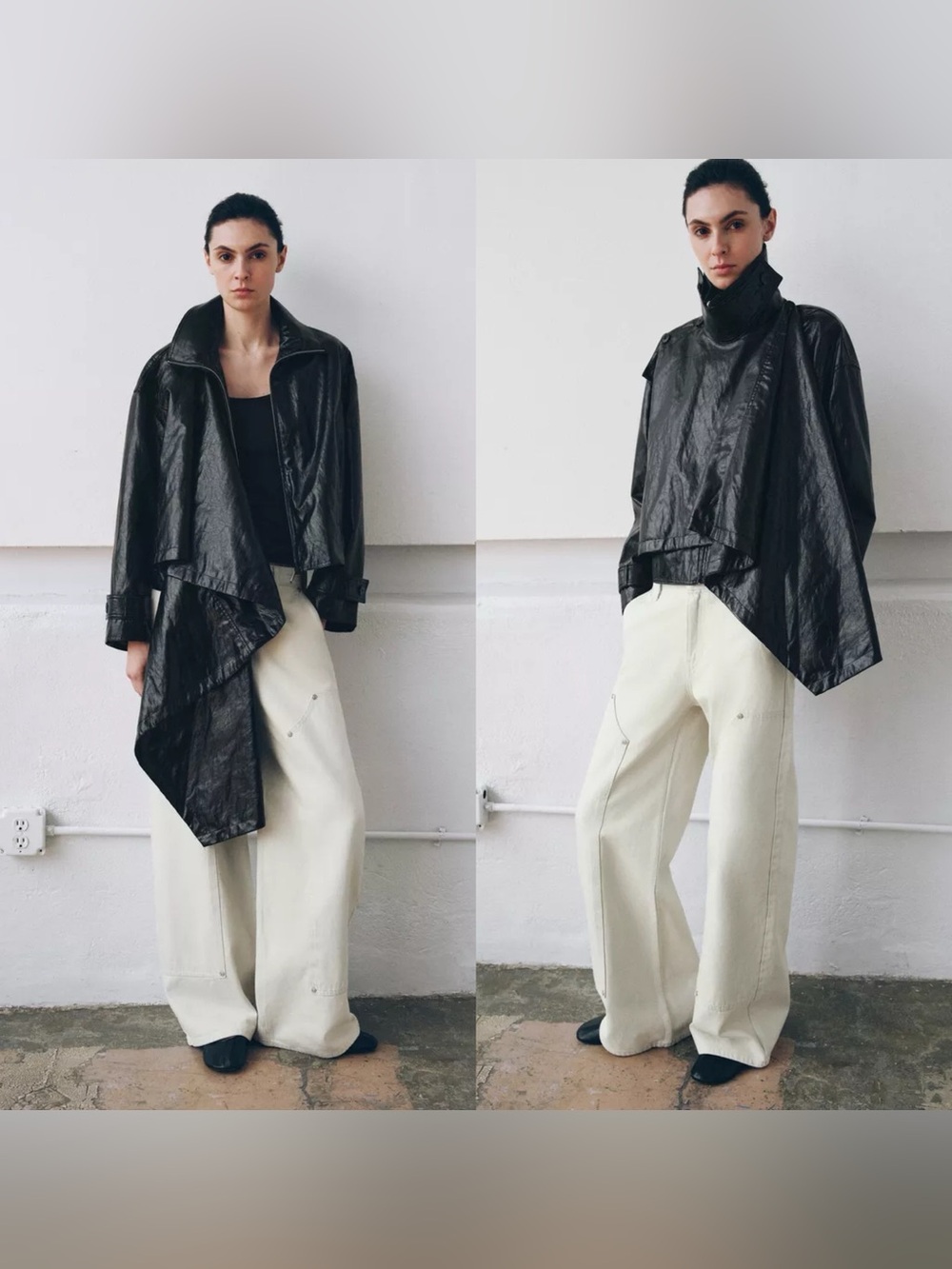 Zara Faux Leather Jacket with Scarf Cape Removable in Black size Small NWT